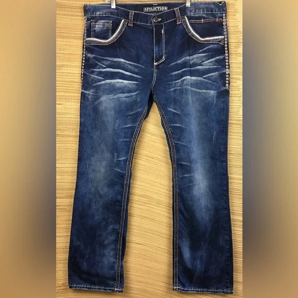 Affliction Black Premium Mens Blue Distressed Hot Rod Denim Size 42